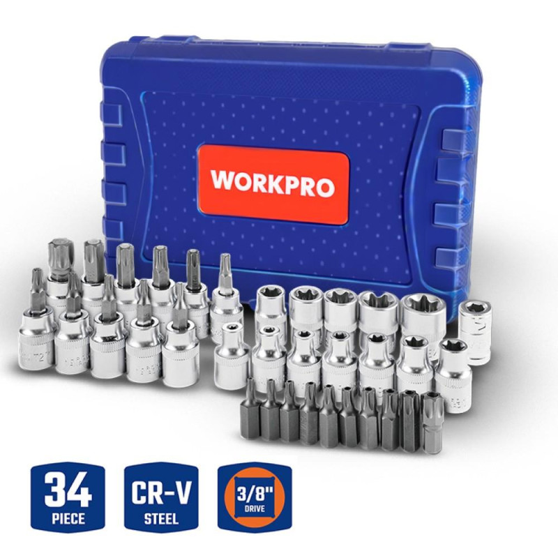 WORKPRO WP202595 3/8'’ CR-V 34 Parça Ağır Hizmet Torx Lokma Takımı (E/T Serisi) WORKPRO WP202595 3/8'’ CR-V 34 Parça Ağır Hizmet Torx Lokma Takımı (E/T Serisi)