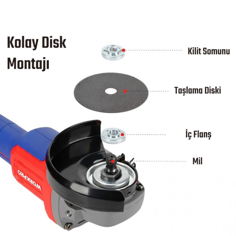 WORKPRO WP392003 20Volt 115mm Şarjlı Kömürsüz Devir Ayarlı Profesyonel Avuç Taşlama (Aküsüz)