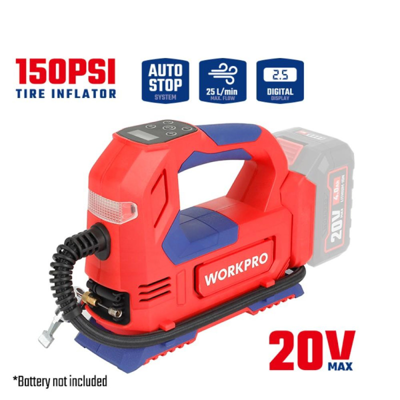 WORKPRO WP394010 20V/12Volt 150 PSI Ayarlanabilir Dijital Basınç Göstergeli Hava Pompası (Aküsüz)