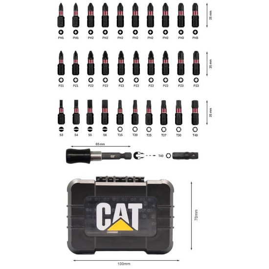 CAT DA01901 32 Parça Manganez Fosfat Alaşımlı Vidalama Uç Seti CAT DA01901 32 Parça Manganez Fosfat Alaşımlı Vidalama Uç Seti