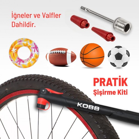 KOBB KB21 87 PSI Bisiklet Lastik Şişirme Taşınabilir Mini El Pompası + Bisiklet Montaj Aparatı