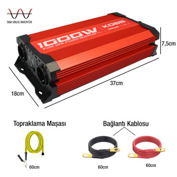 KOBB KBN1000 12V/220V 1000Watt Tam Sinüs İnvertör