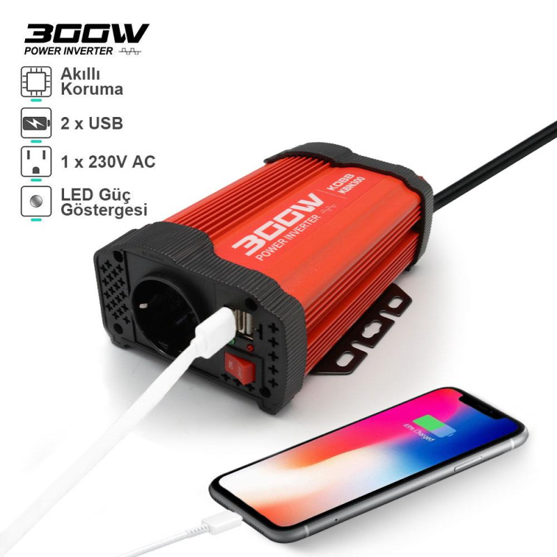 KOBB KBN300 12V/220V 300Watt Modifiye Sinüs Dönüştürücü İnvertör