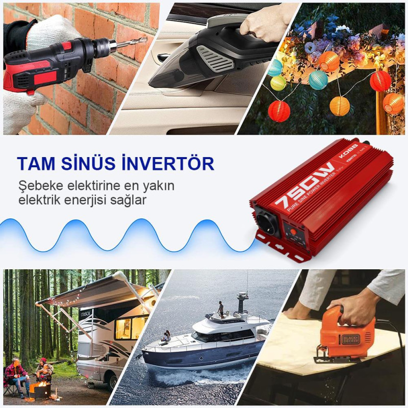KOBB KBN750 12V/220V 750Watt Tam Sinüs İnvertör KOBB KBN750 12V/220V 750Watt Tam Sinüs İnvertör