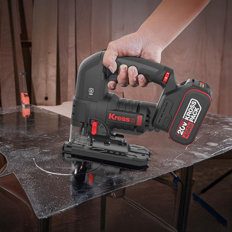 Kress KUE26 20Volt 4.0Ah Li ion Çift Akülü Profesyonel Kömürsüz Devir Ayarlı Şarjlı Dekupaj Testere