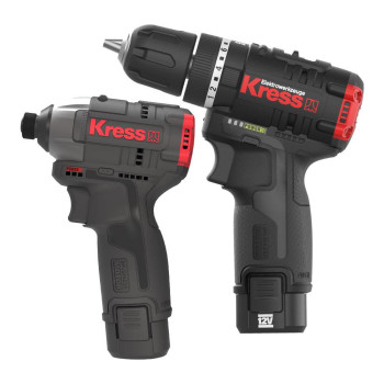 Kress KUG02 12Volt/2.0Ah. Li ion Çift Akülü Kömürsüz Profesyonel Darbeli Matkap+Darbeli Tornavida Kombo Set