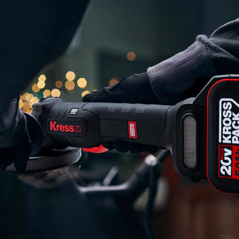 Kress KUH04.1 20Volt 5.0Ah. Li ion Çift Akülü 125mm Kömürsüz Profesyonel Devir Ayarlı Alttan Tetikli Avuç Taşlama