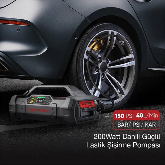Lokithor APARTX 12V Akıllı Akü Takviye + Pompa + Powerbank + Led Lamba (Akü Dahil Değildir)