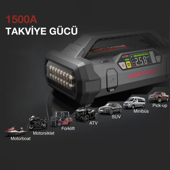 Lokithor APARTX1500 12V 1500Amp Li-Polimer Akıllı Akü Takviye + Pompa + Powerbank + Led Lamba