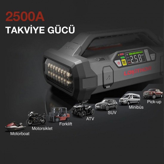 Lokithor APARTX2500 12V 2500Amp LiFePO4 Akıllı Akü Takviye + Pompa + Powerbank + Led Lamba