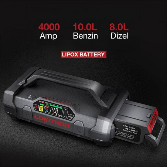 Lokithor APARTX4000 12V 4000Amp Li-Polimer Akıllı Akü Takviye + Pompa + Powerbank + Led Lamba