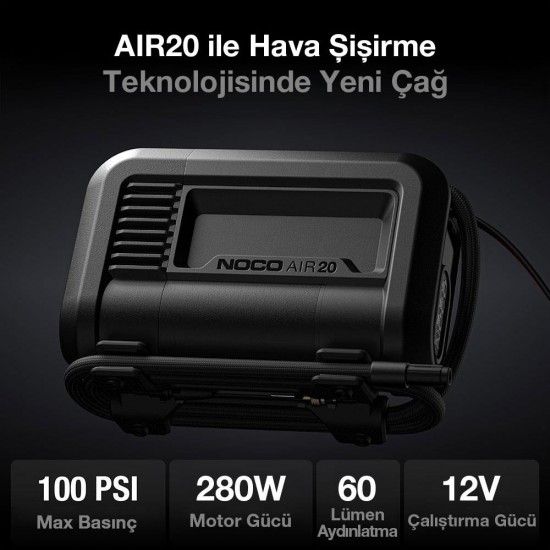 NOCO AIR20 12Volt Akü Bağlantı Maşalı 100 PSI Ayarlanabilir Dijital Basınç Göstergeli Profesyonel Lastik Şişirme Pompası NOCO AIR20 12Volt Akü Bağlantı Maşalı 100 PSI Ayarlanabilir Dijital Basınç Göstergeli Profesyonel Lastik Şişirme Pompası