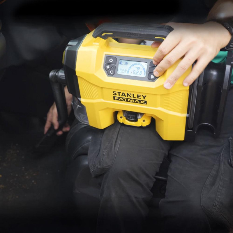 Stanley SXVI02001A 12V/18V 2Ah Li ion Şarjlı 160 PSI Dijital Göstergeli Lastik&Yatak Şişirme Pompası+Araç Süpürgesi Stanley SXVI02001A 12V/18V 2Ah Li ion Şarjlı 160 PSI Dijital Göstergeli Lastik&Yatak Şişirme Pompası+Araç Süpürgesi