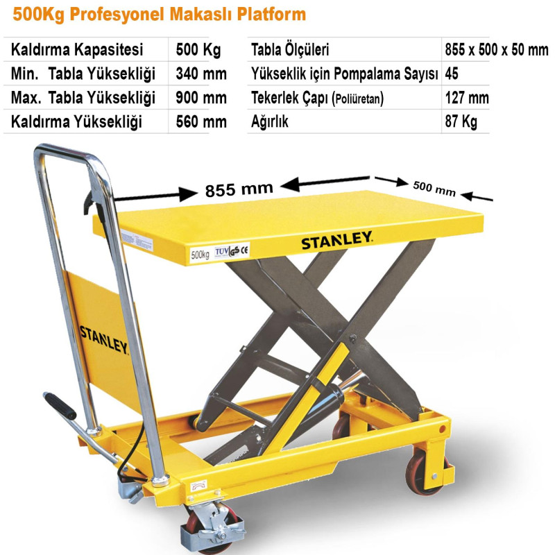 Stanley X500 500kg Profesyonel Makaslı Platform Stanley X500 500kg Profesyonel Makaslı Platform