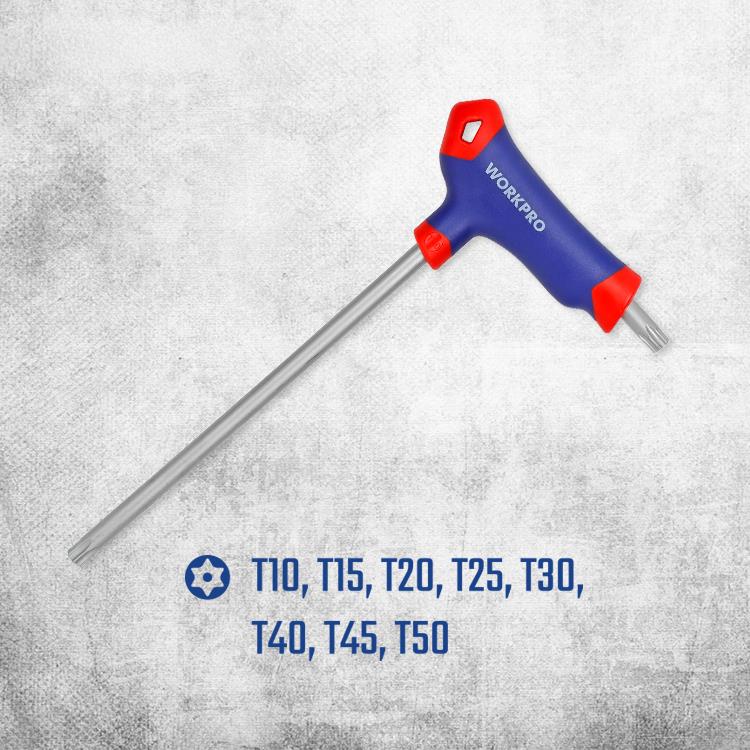 WORKPRO WP200543 8 Parça CR V T Tipi Uzun Delikli Torx Profesyonel Allen Anahtar Takımı