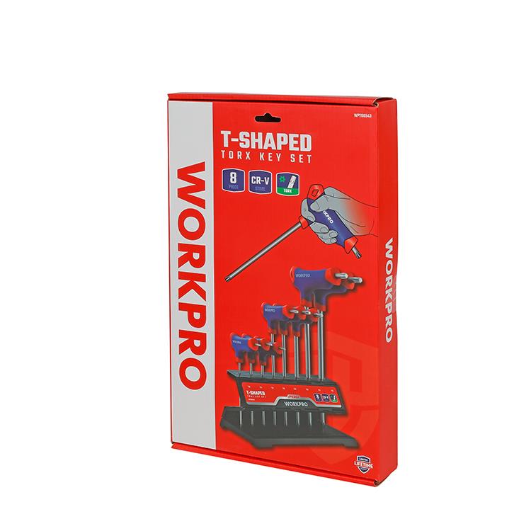 WORKPRO WP200543 8 Parça CR V T Tipi Uzun Delikli Torx Profesyonel Allen Anahtar Takımı