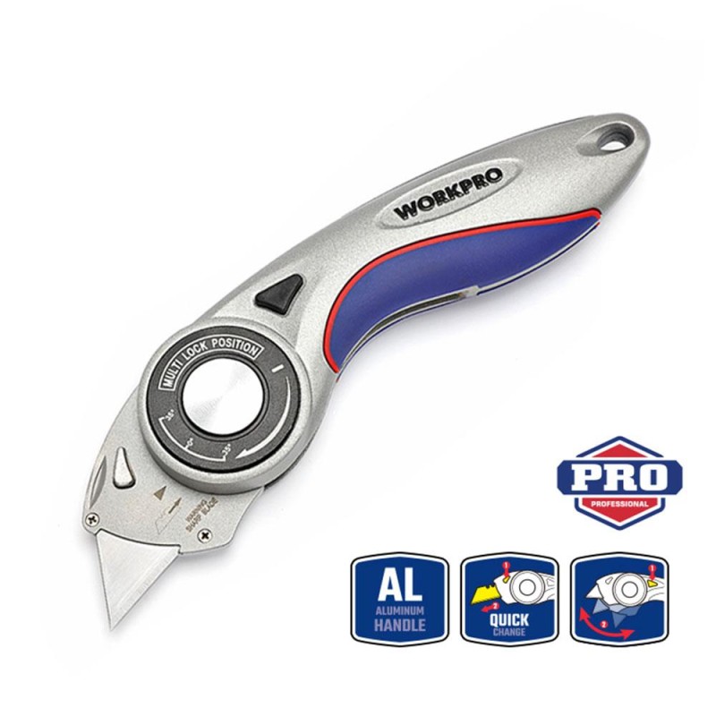 WORKPRO WP211013 Ağır Hizmet Alüminyum Gövde Açı Ayarlı Katlanır Rötuş Maket Bıçağı + 5 Adet Yedek Bıçak WORKPRO WP211013 Ağır Hizmet Alüminyum Gövde Açı Ayarlı Katlanır Rötuş Maket Bıçağı + 5 Adet Yedek Bıçak