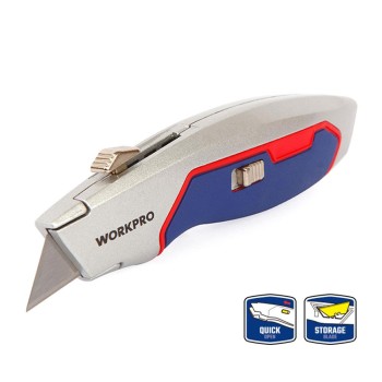 WORKPRO WP213011 Ağır Hizmet Alüminyum Gövde Geri Çekilebilir Rötuş Maket Bıçağı + 3 Adet Yedek Bıçak WORKPRO WP213011 Ağır Hizmet Alüminyum Gövde Geri Çekilebilir Rötuş Maket Bıçağı + 3 Adet Yedek Bıçak