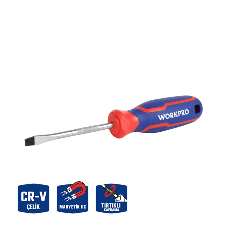 WORKPRO WP221016 5.5x100mm CR V Manyetik Profesyonel Düz Tornavida