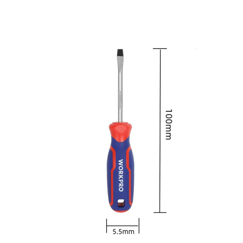 WORKPRO WP221016 5.5x100mm CR V Manyetik Profesyonel Düz Tornavida