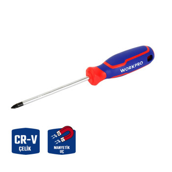 WORKPRO WP221035 PZ0x75mm CR V Manyetik Profesyonel Yıldız Tornavida