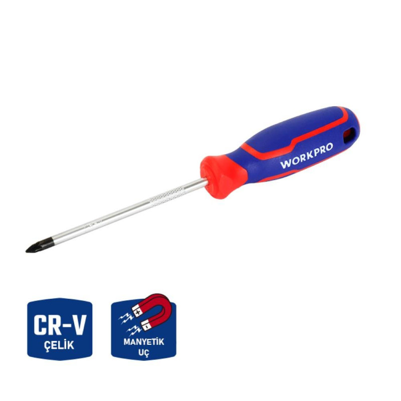 WORKPRO WP221036 PZ1x100mm CR V Manyetik Profesyonel Yıldız Tornavida