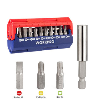 WORKPRO WP221062 13 Parça Manyetik CR V Vidalama Bits Uç Seti