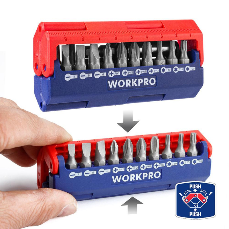 WORKPRO WP221062 13 Parça Manyetik CR V Vidalama Bits Uç Seti