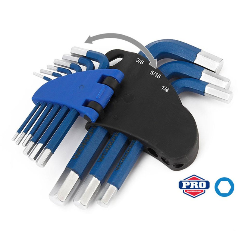 WORKPRO WP222014 9 Parça Kısa Boy CR V Metrik Profesyonel Allen Anahtar Takımı
