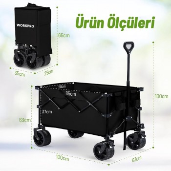 WORKPRO WP285016 100Kg 4 Tekerli Katlanabilir Ağır Hizmet Taşıma Arabası / Plaj Arabası