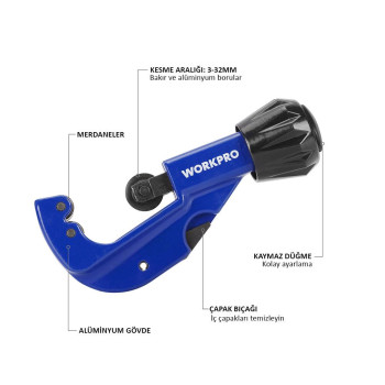 WORKPRO WP301005 3 32mm Profesyonel Bakır Boru Kesme Makası + 1 Adet Yedek Bıçak
