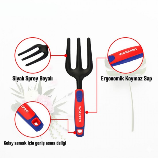 WORKPRO WP331027 290x82mm Çelik Profesyonel Mini Bahçe Çatalı