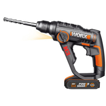 WORX WX390.1 20Volt 2.0Ah. Li ion 1.2J Profesyonel SDS Plus Pnömatik Çift Akülü Şarjlı Matkap + 8 Adet Uç + Mandren